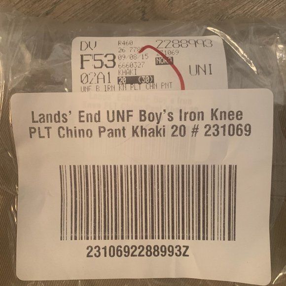 NWT LANDS' END UNIFORM BOY'S IRON KNEE PLEATED CHINO PANTS KHAKI 20X30 - Picture 8 of 9